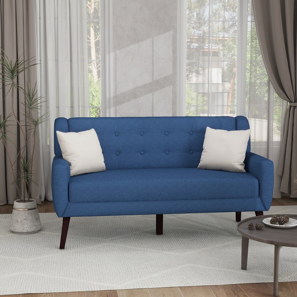 Modern 63-Inch Linen Tufted Loveseat Sofa with Pillows