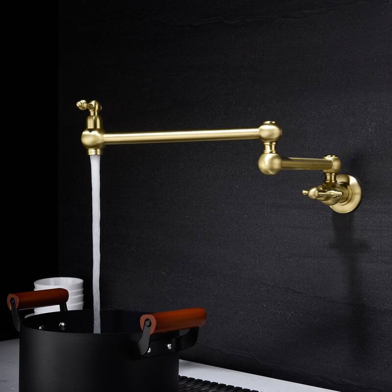 METAL Wall Mounted Pot Filler Faucet in Brushed Gold