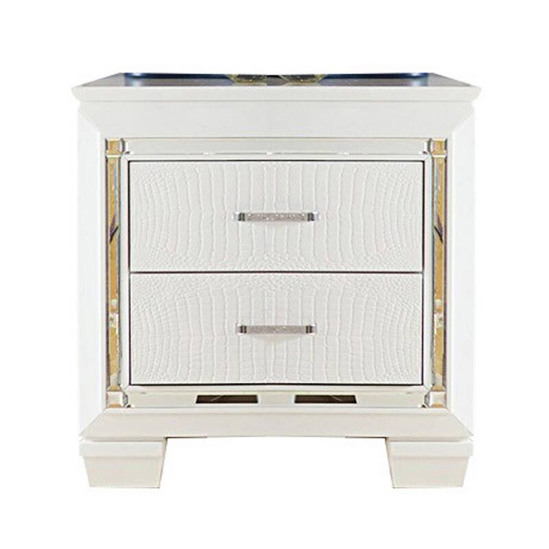Alen 4 Pc California King Bedroom Set, Button Tufting, Mirror Trim, White