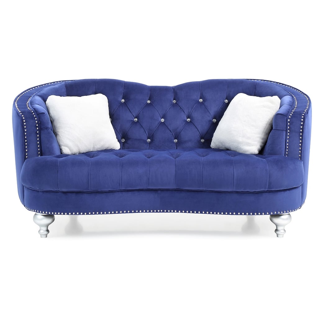 Tufted Velvet Straight Sofa with Throw Pillows - 71" - Blue