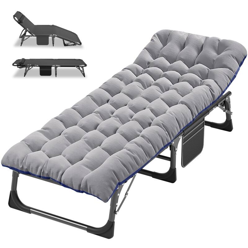 Portable Folding Camping Cot with Mattress Pillow, Patio Lounge Chair
