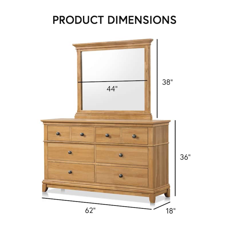 Furniture of America Wellington Farmhouse Natural Oak Wood 6-Drawer 2-Piece Dresser and Mirror Set