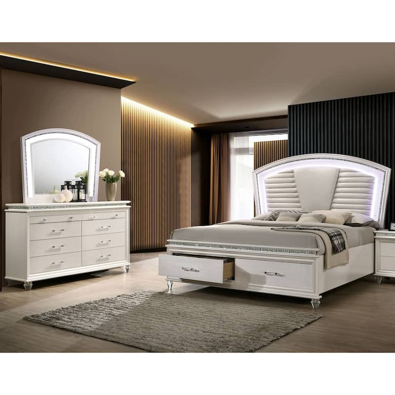 Xian Glam White Solid Wood 2-Piece Platform Bed and Dresser Set with LED by Furniture of America - California King