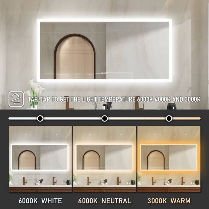 Wall Mounted Bathroom Frameless With Back/Front Light LED Mirror,Anti-fog