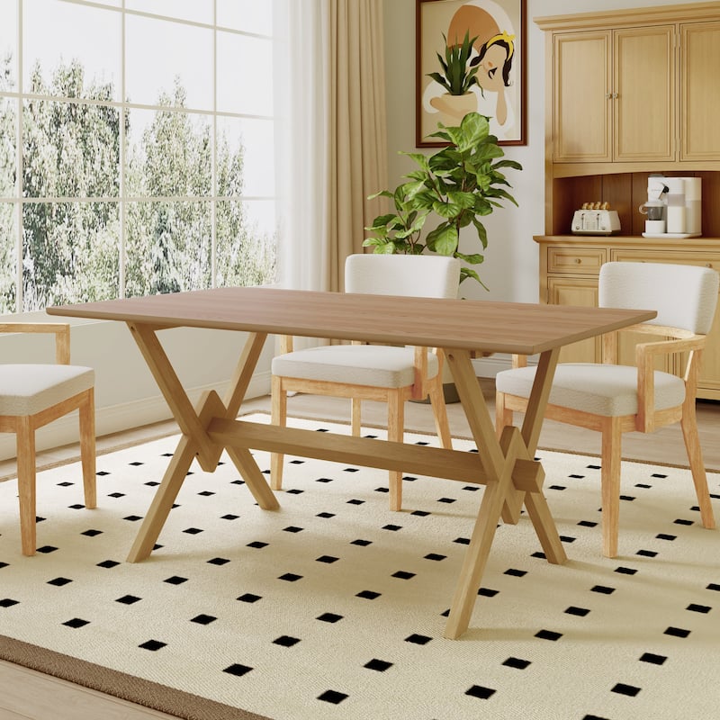 Christopher Knight Home - Vail Farmhouse Rubberwood + MDF Double V Dining Table - 63" Rectangular 6-Seater - Natural