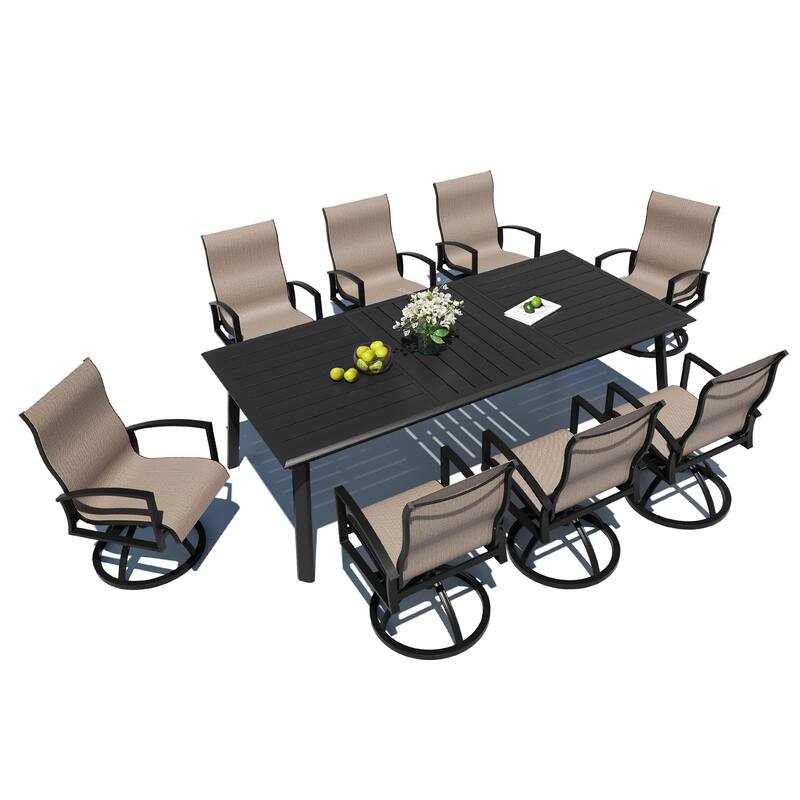 7/9-Piece Patio Dining Set Aluminum Dining Table and Sunbrella Swivel Chairs - Augustine Ashe - Set of 9