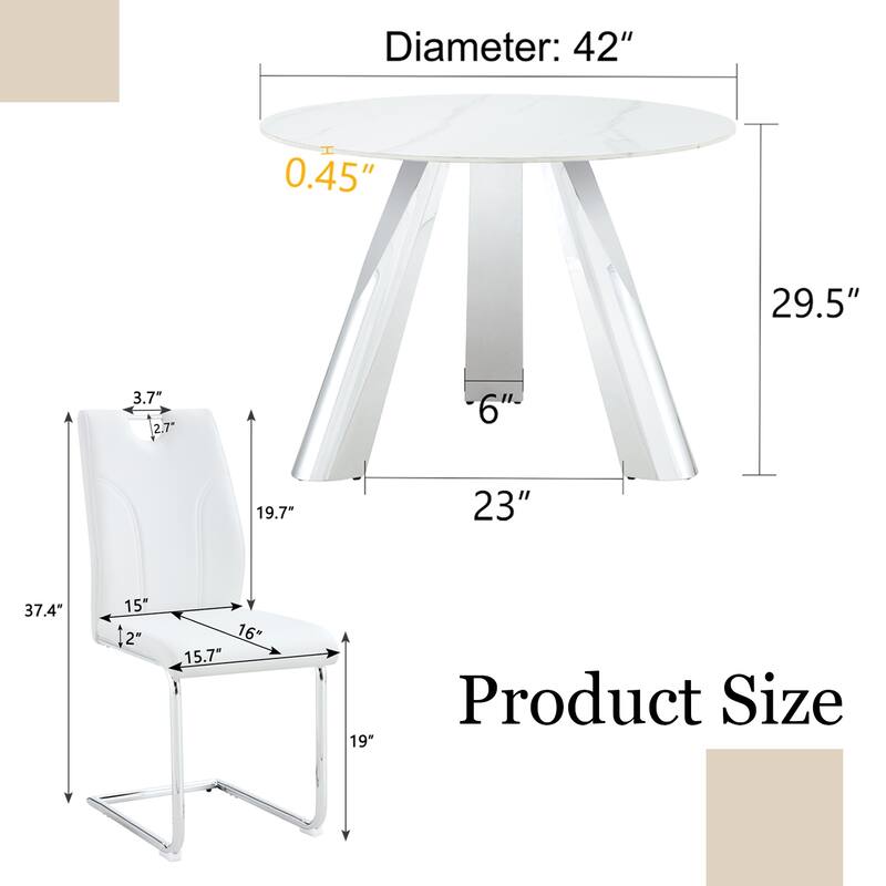 42" Sintered Stone Dining Set,4 PU Upholstered Chairs Modern Luxury Round Table