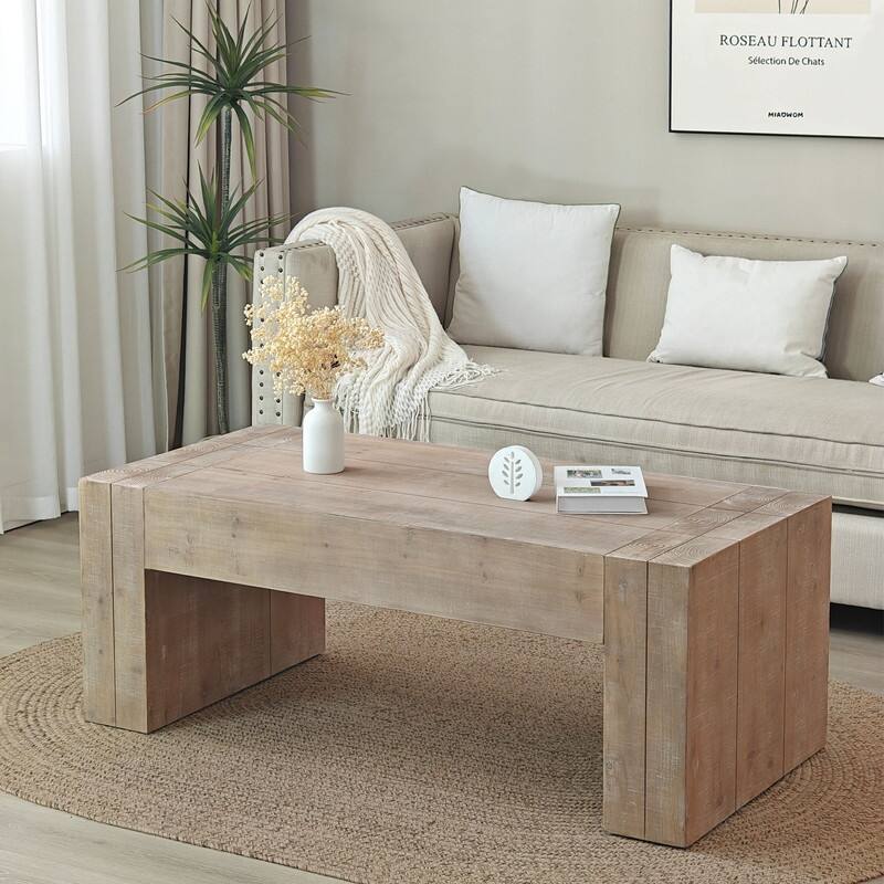 Coffee Table, Rustic Wood Center Table, Rectangle Cocktail Tea Table - Natural