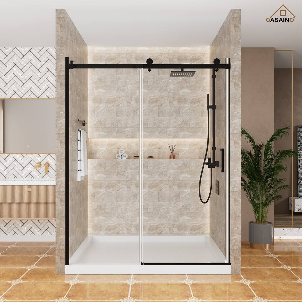 60.6 in. W x 76 in. H Framed Shower Door in Matte Black with Tempered Glass - 60*76