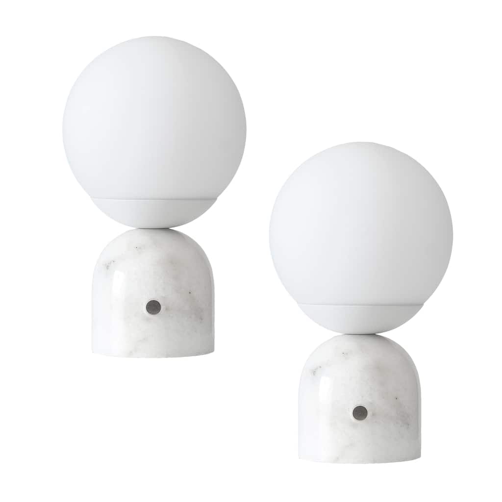 Brightech Mila 9.85 in. Polished White Mid-Century Modern Integrated LED Bedside Table Lamp with Built-In 3-Way Dimmer (2-Pack)