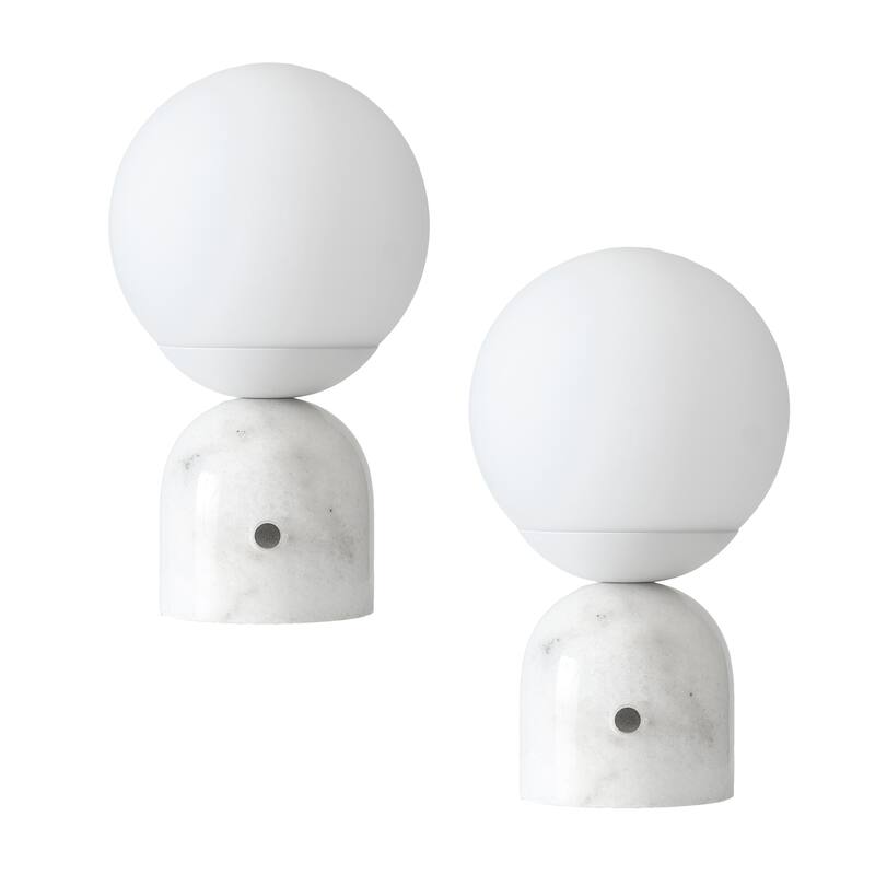 Brightech Mila 9.85 in. Polished White Mid-Century Modern Integrated LED Bedside Table Lamp with Built-In 3-Way Dimmer (2-Pack)