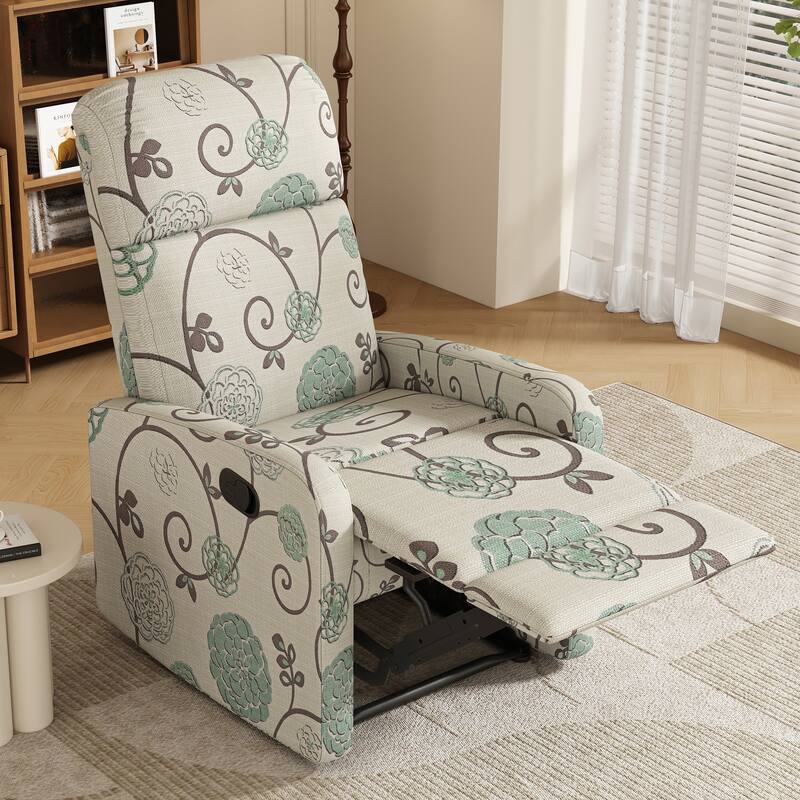 Roomfitters Modern Manual Recliner Chair with Adjustable Backrest, Home Theater Seating - Beige+Blue