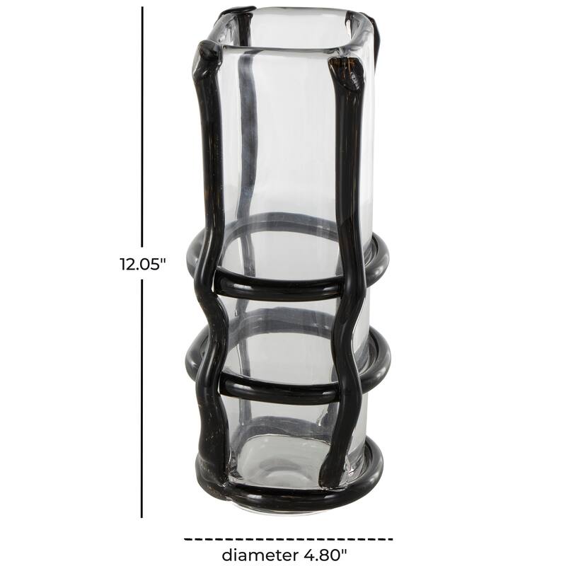 Black or Blue Recycled Glass Handmade Tall Vase with Black or Blue Glass Framing