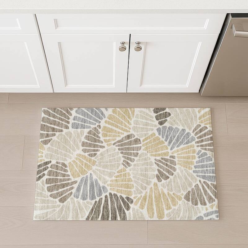 Machine Washable Indoor/ Outdoor Floral Modern Chantille Rug