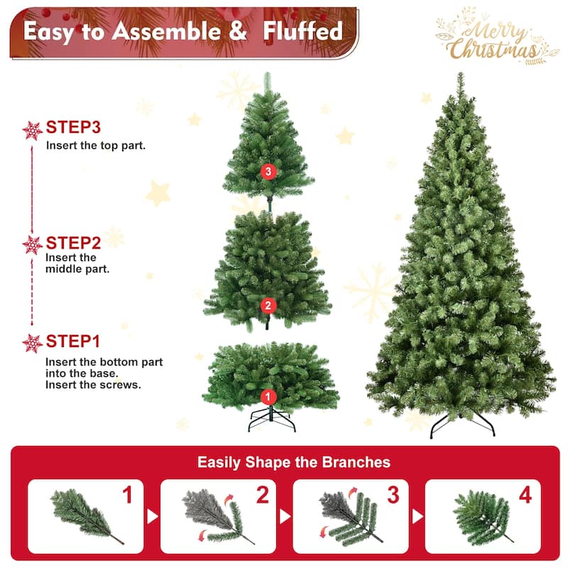 9ft Pre-Lit PVC Christmas Tree with 650 UL Lights, 1930 Tips, Auto-Unfold Memory Wire,Easy Assembl