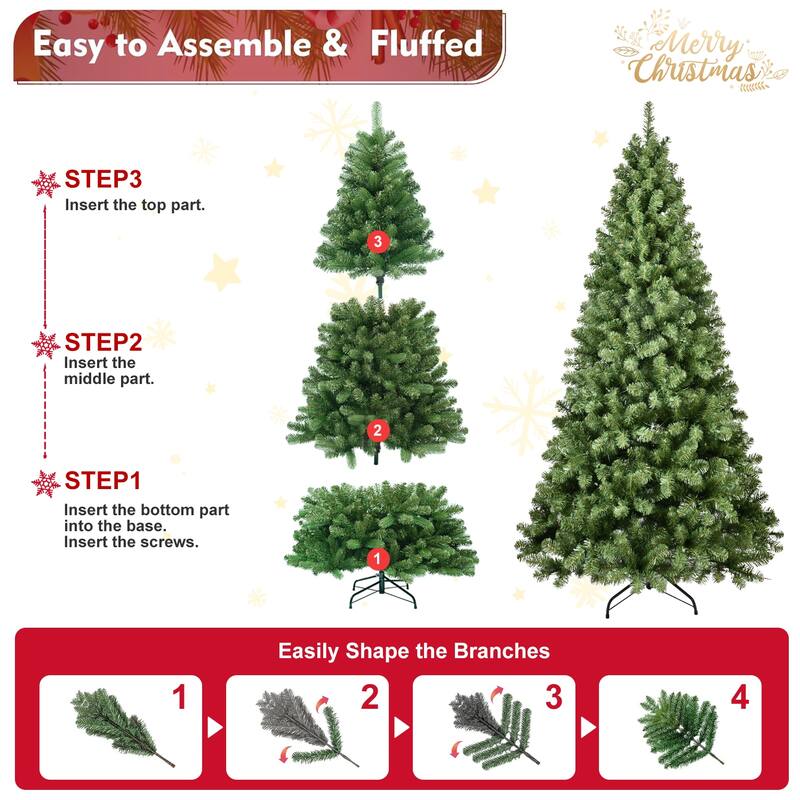 Pre-Lit PVC Christmas Tree - UL Lights, Auto-Unfold Memory Wire, Easy Assembly, Metal Stand - Green