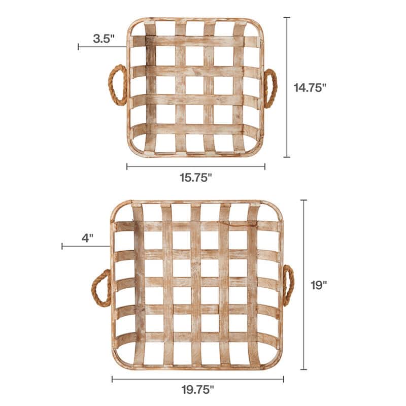 Elements Set of 2 Woven Wood Wall Baskets, 16 Inch, 20 Inch