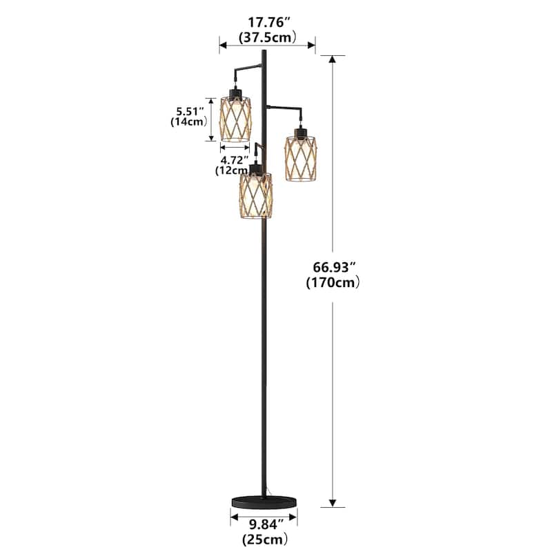 67'' Tree-Shaped Floor Lamp with 3 Lights - Foot Switch Included & Easy Assembly
