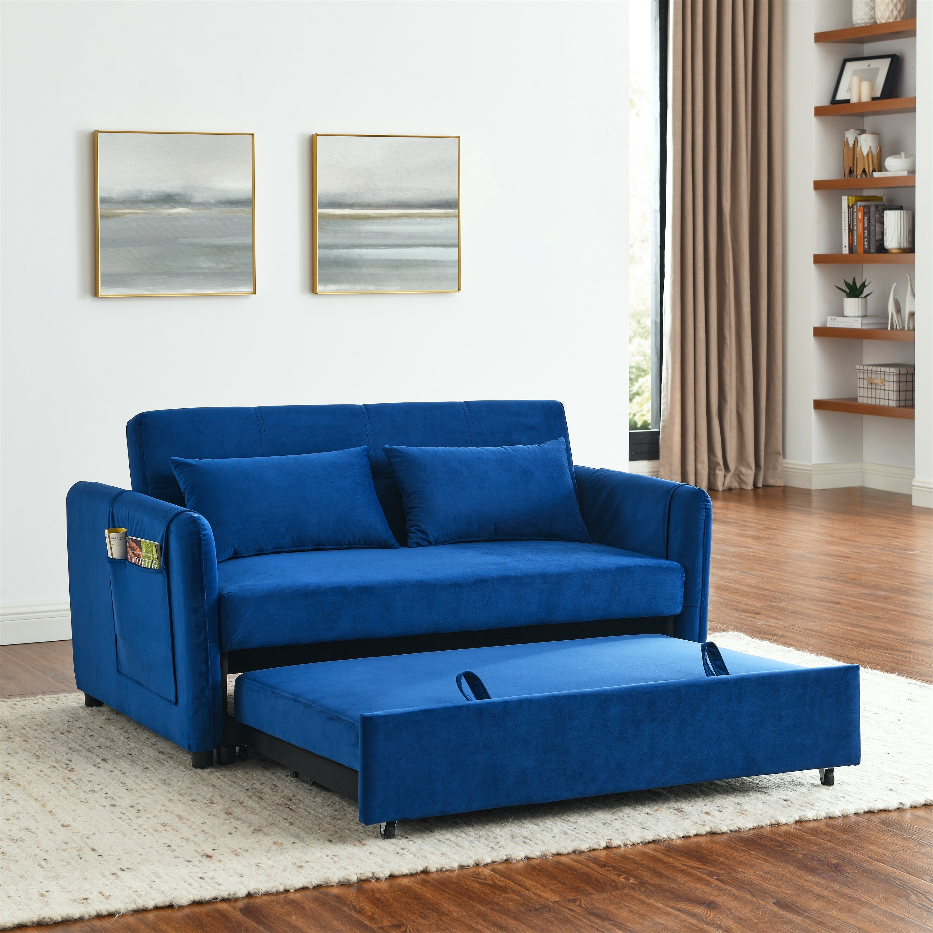 Convertible Sofa Bed Versatile Velvet Double Sofa with Pull out