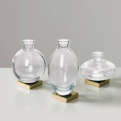 3 Pack Unique Nordic Style Glass Vases Clear & Translucent Green Decorative Vases for Indoor Home Decor & Holiday Gifts