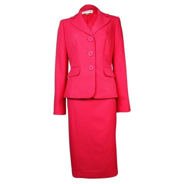 Evan Picone Women's Classic Time Weave Pattern Skirt Suit - Geranium