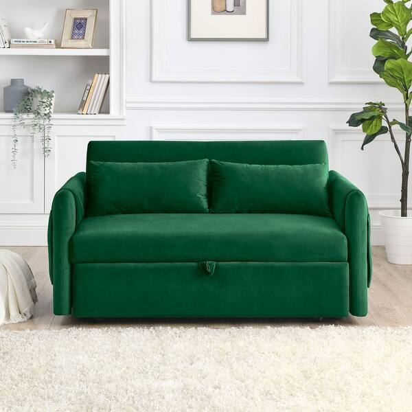 Velvet Loveseat Sofa Modern Convertible Sofa Bed with Adjustable Backrest Pull out Bed Bed