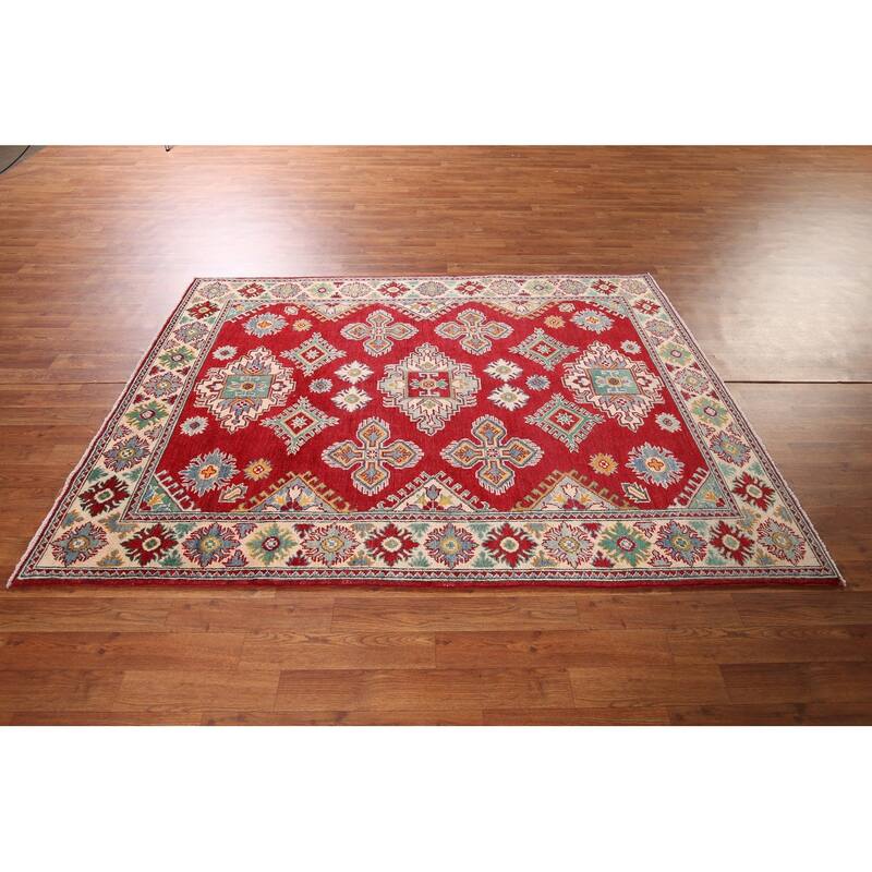 Red Kazak Area Rug Handmade Oriental Wool Carpet - 4'10" x 6'11"