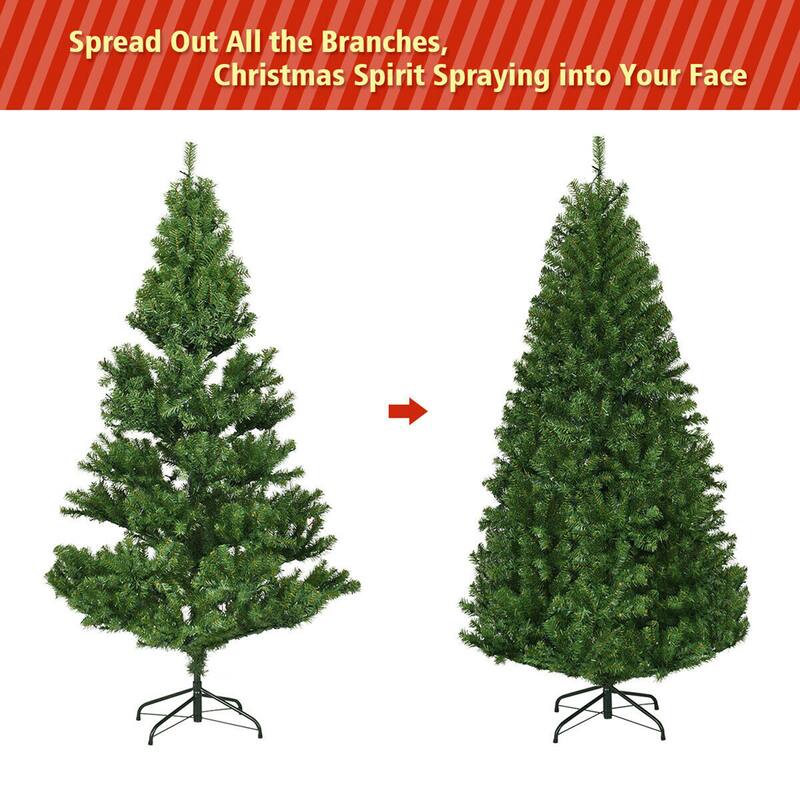 Gymax 5-9FT Pre-Lit Christmas Tree Hinged Artificial Tree w/ Metal