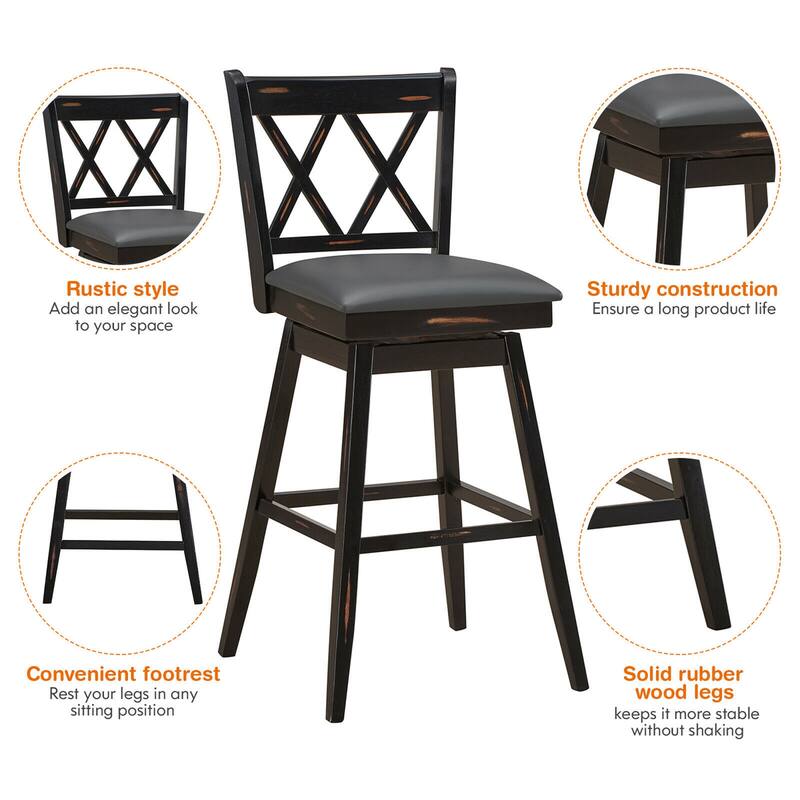 Gymax Set of 4 Barstools Swivel Bar Height Chairs with Rubber Wood