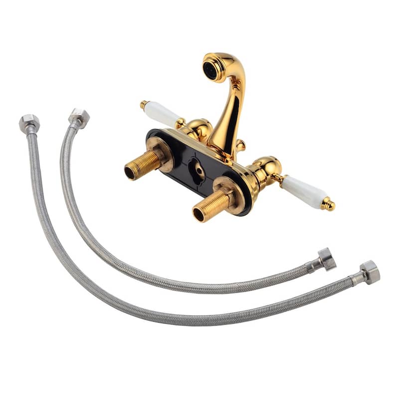 Brass Polished Centerset Bathroom Sink Faucet 4 " L Brass Lux Belle Style White Double Handle Renovators Supply