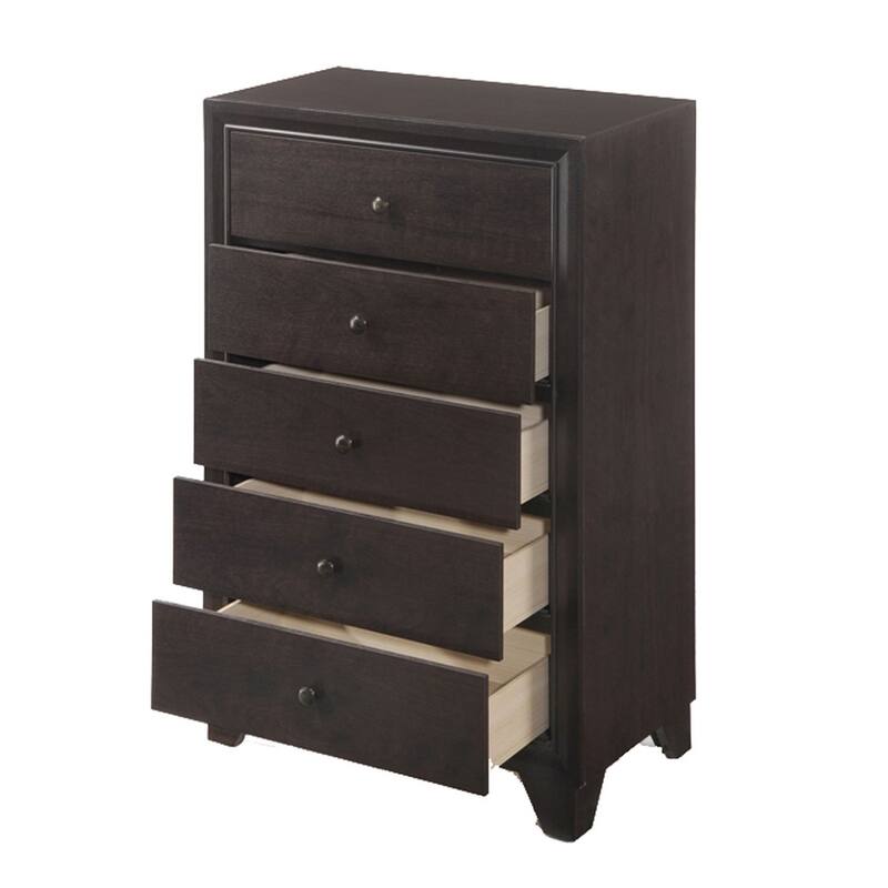 Wooden Chest with 5 Spacious Drawers , Espresso Brown