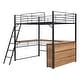 preview thumbnail 32 of 48, Loft Bed with 3 Layers of Shelves & L-Shaped Desk, Metal Loft Bed Frame with Safety Guardrails and Inclined Ladder