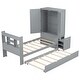 preview thumbnail 7 of 25, Twin Size Platform Bed with Storage Headboard and Footboard, Pull Out Shelves and Twin Size Trundle