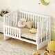 preview thumbnail 3 of 25, Convertible Crib/Full Size Solid Wood Bed with Changing Table, Adjustable Height, 2-in-1 Nursery Bed