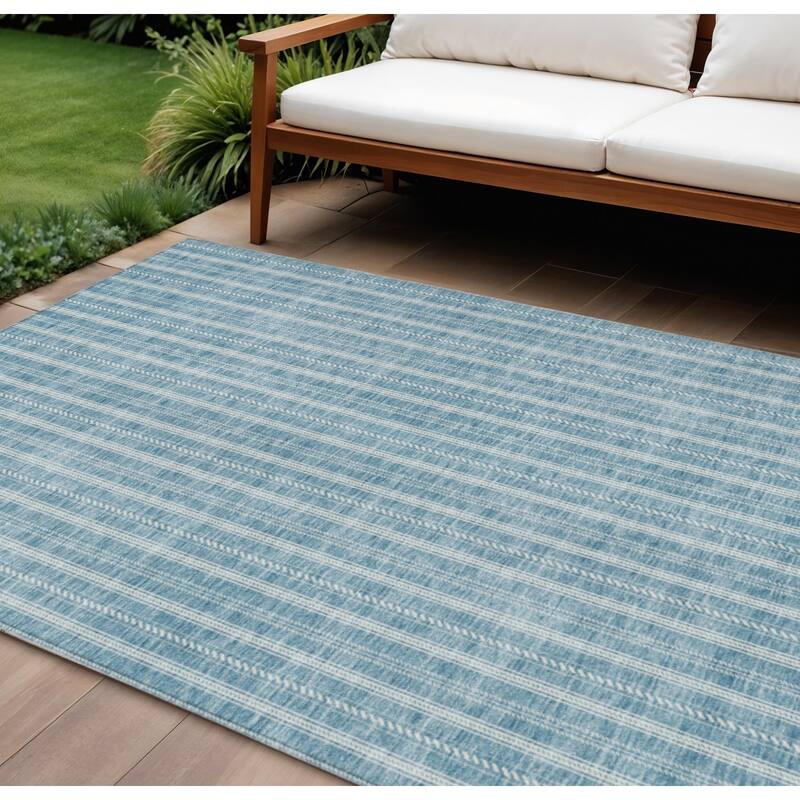 HomeRoots Striped Transitional Rectangle Outdoor Rug - 10' X 14'