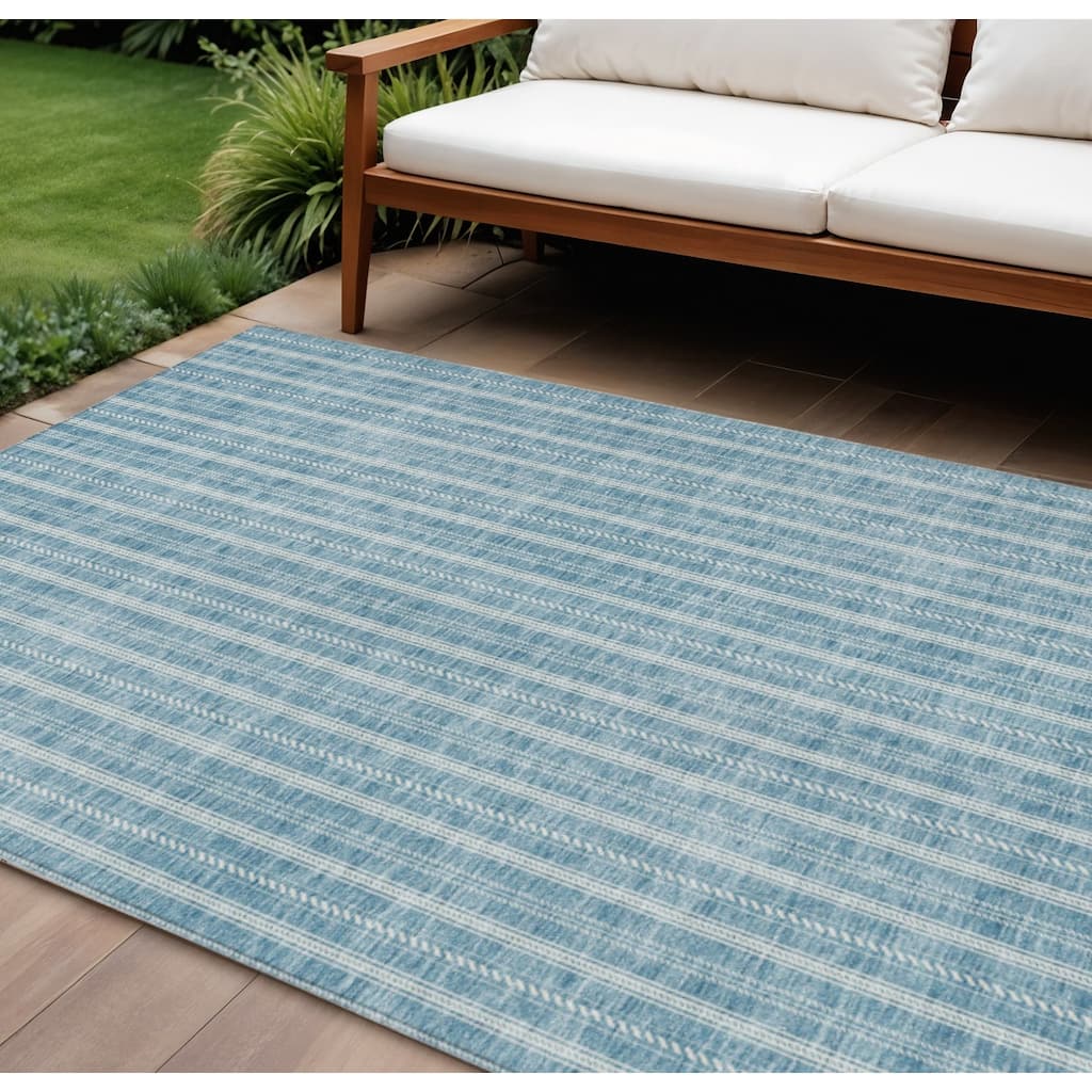 HomeRoots Striped Transitional Rectangle Outdoor Rug