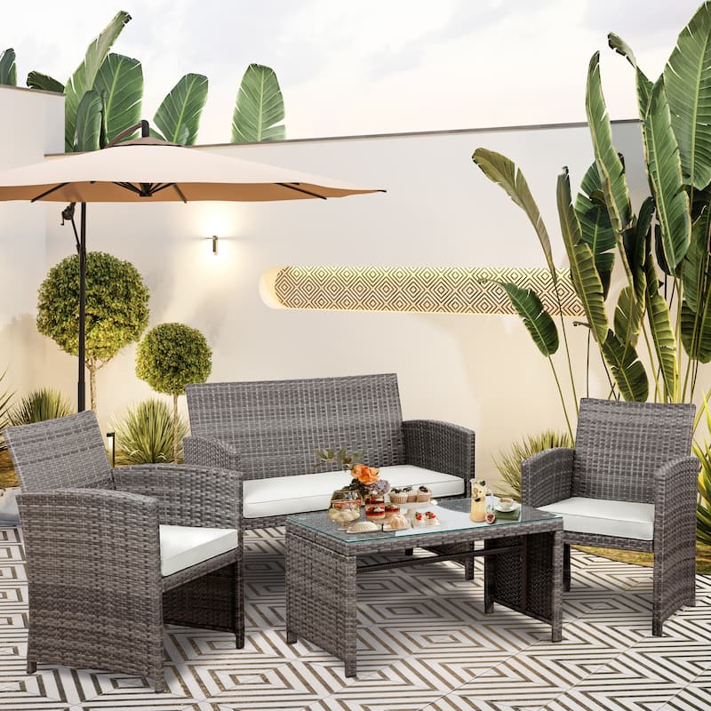 Futzca 4 Pieces Outdoor Patio Furniture Sets Conversation Sets Rattan Chair