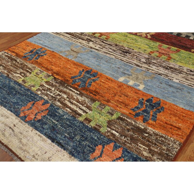 Striped Colorful Moroccan Oriental Area Rug Hand-Knotted Wool Carpet - 6'9" x 9'8"