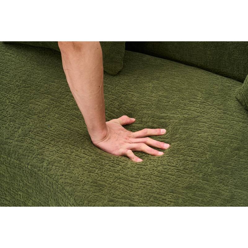 Modular Curved Sectional Sofa, Full Compression 4-Seater Foam Couch, Chenille Boneless Cloud Sofa for Living Room, Bedroom