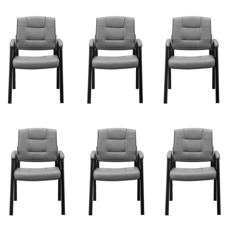 Waiting room chair set of 6 -  Reception chair | Office chair | Office visitor chair | Comfortable office seating set - N/A|Grey/Leather