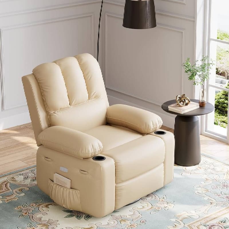 Oversized Leather Power Recliner Sofa Chair with Massage for Living Room Bedroom