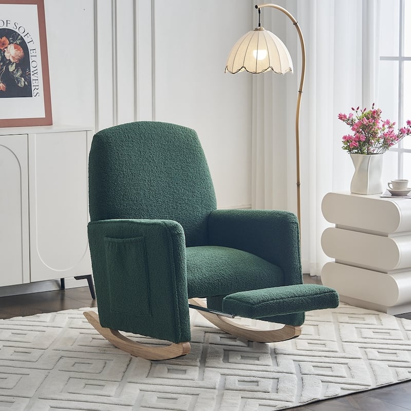 Fabric Nursery Rocking Chair With Adjustable Footrest - Green Teddy