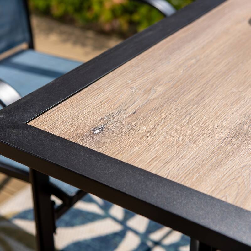 MAISON ARTS 5-Piece Outdoor Dining Set Wood-look Square Table & 4 Textilene Dining Chairs