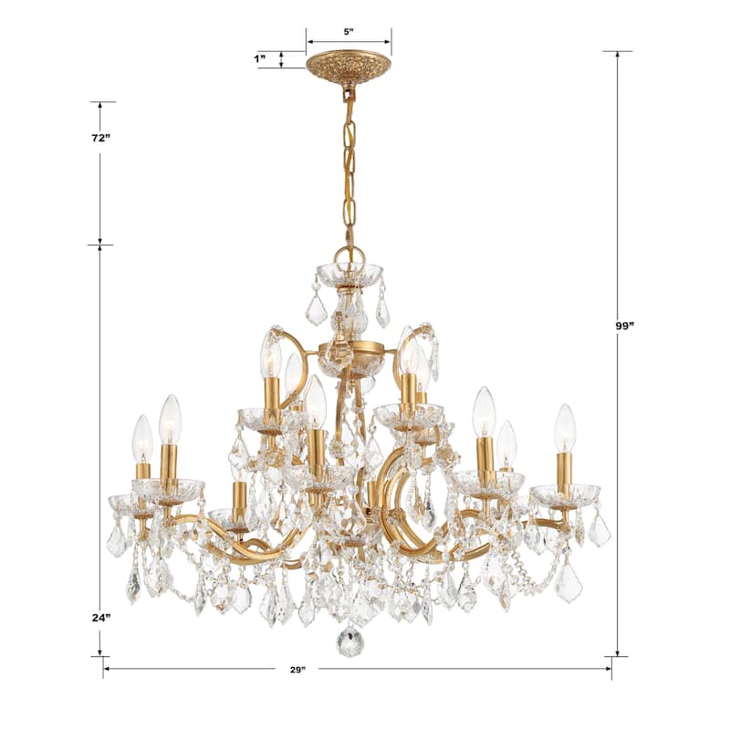 Filmore 12 Light Antique Gold Chandelier - 29"W x 24"H
