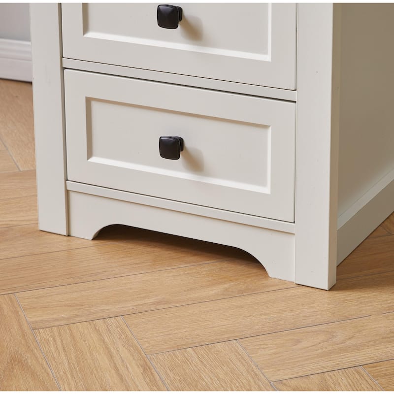 Farmhouse Side Table with Charging Station, Antique Nightstands with Drawers, Bedside Table with Open Shelf for Bedroom