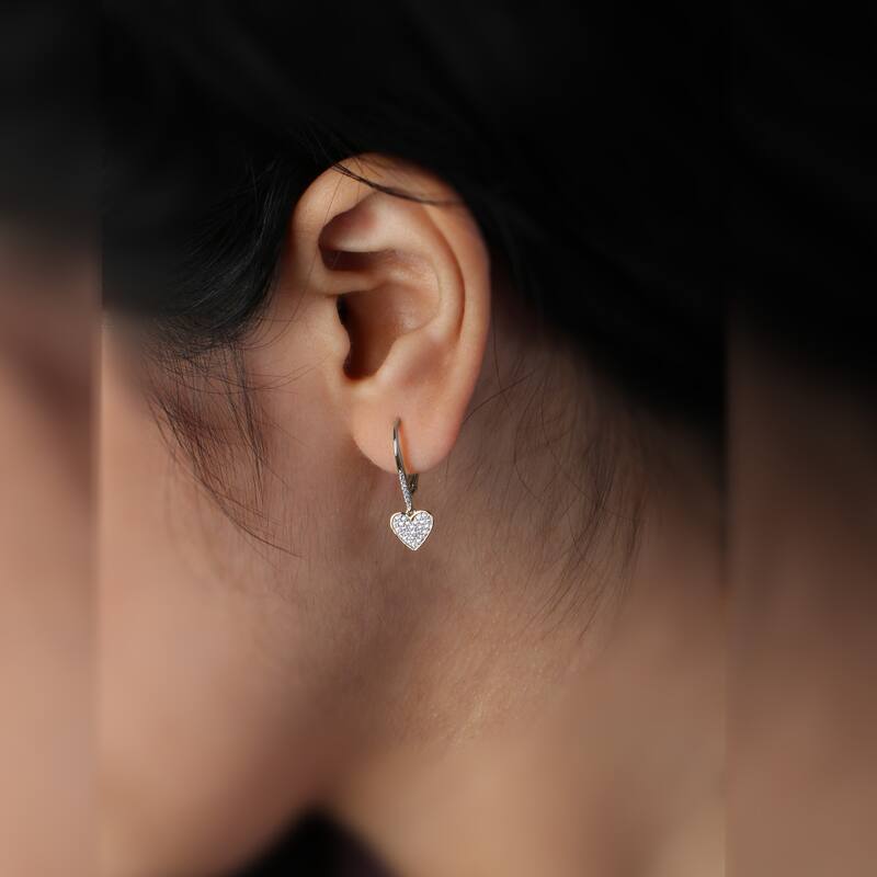 10k Gold 1/6ct TDW Diamond Heart Shape Cluster Dangle Earrings for Women