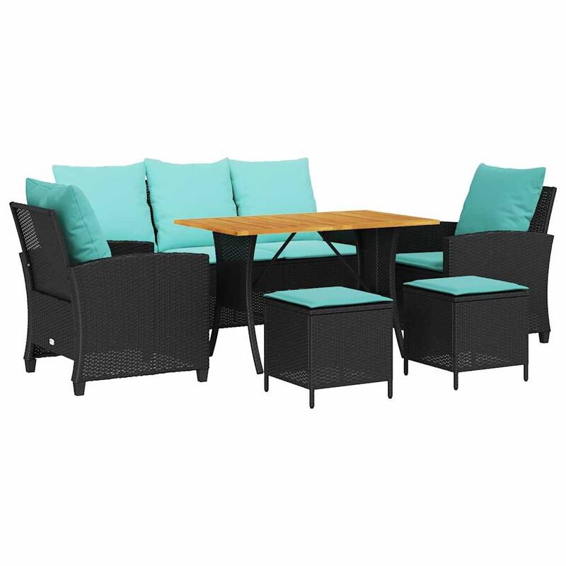 vidaXL 6 Piece Patio Sofa Set with Cushions Black/Brown/Gray Poly Rattan