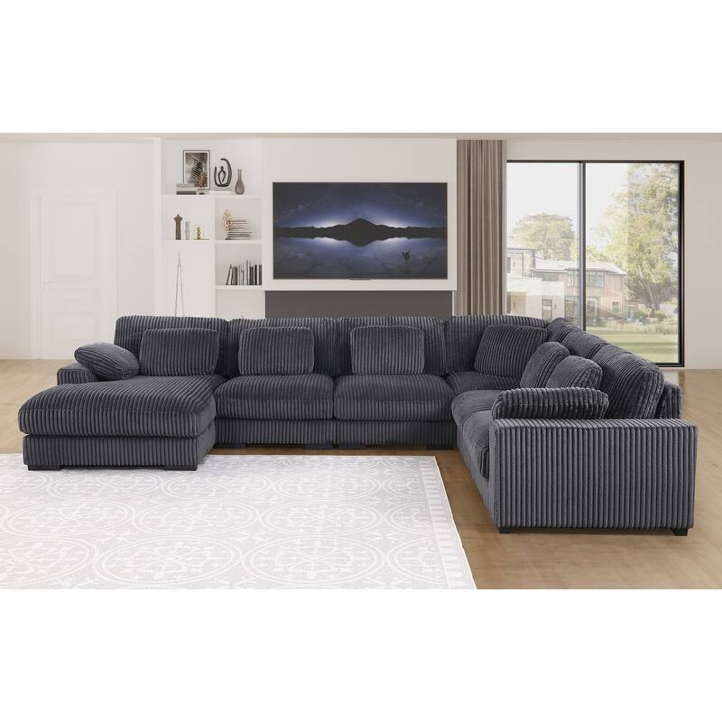 Nadine 155.5"W Corduroy Modular Corner Sectional Sofa with Left-Facing Chaise