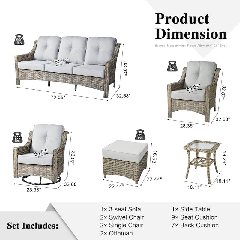 XIZZI 8-piece Patio Furniture Set Wicker Outdoor Seating Swivel Chairs