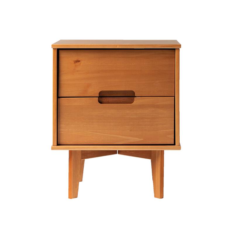 Mid-Century Modern Solid Wood Nightstand with Cutout Handles